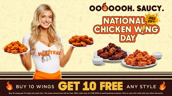 Hooters Turns Up the Heat with BOGO Wings on National Chicken Wing Monday, July 29