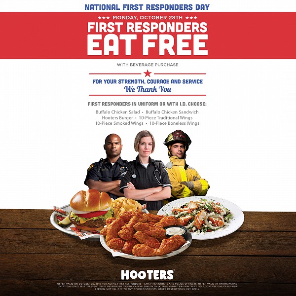 Hooters Honors First Responders with Free Entrée on October 28