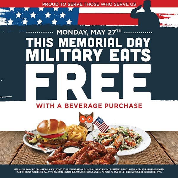 Military Eats Free at Hooters this Memorial Day Hooters